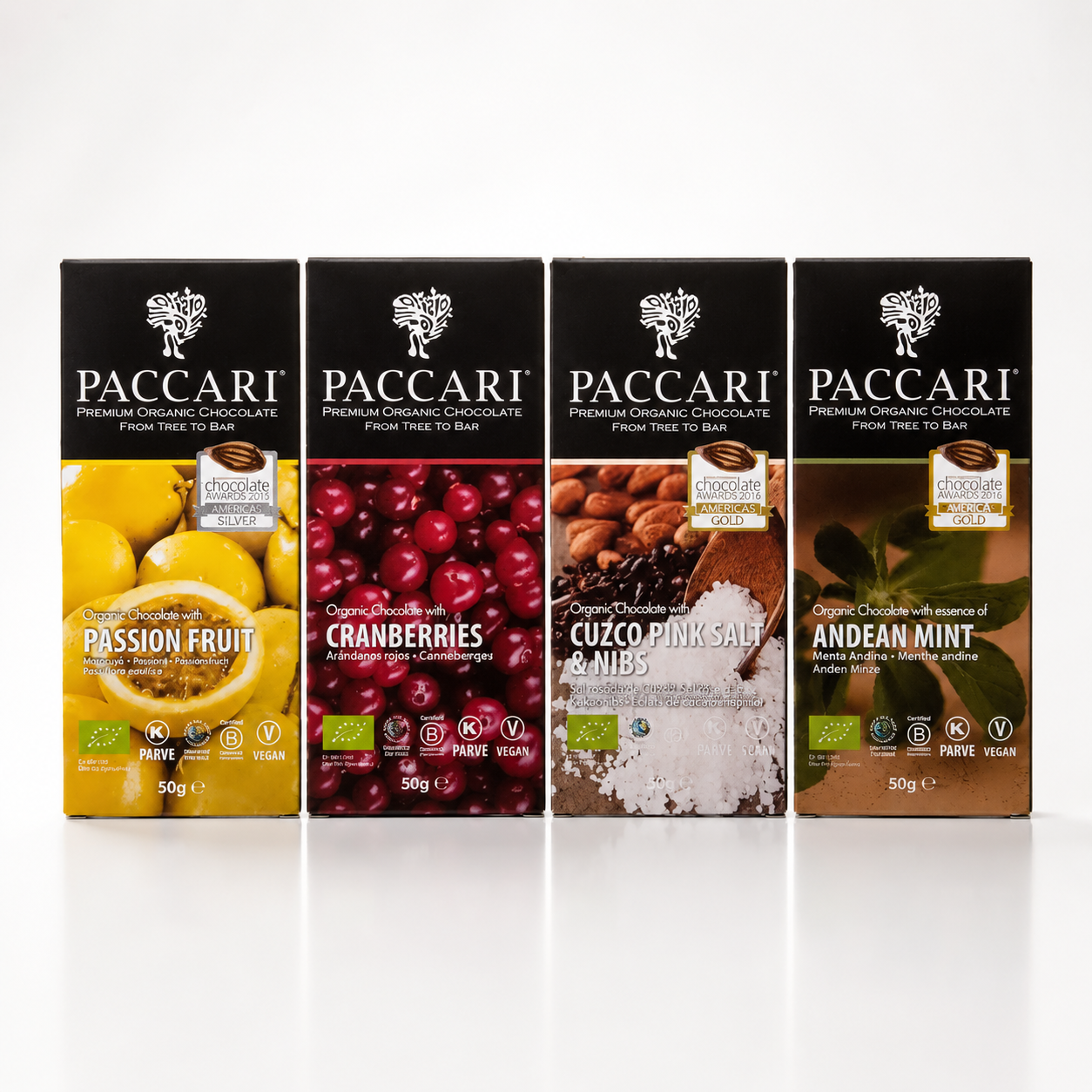 🍫 Paccari Bio-Schokolade – 200 g Genuss-Set (4 Tafeln)